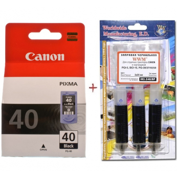 Картридж Canon для Pixma MP210/MP450/MX310 PG-40Bk + Заправочный набор Black (Set40-inkB)