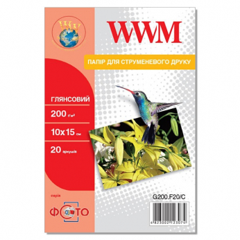 Фотобумага WWM глянцевая 200г/м кв, 10см x 15см, 20л (G200.F20/C)