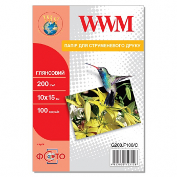 Фотобумага WWM глянцевая 200г/м кв, 10см x 15см, 100л (G200.F100/C)