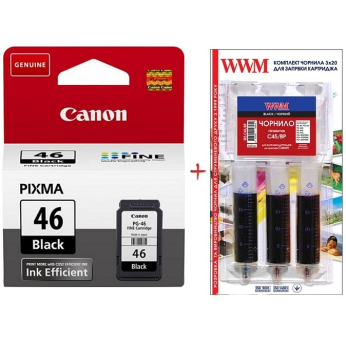 Картридж Canon Pixma E404/E464 PG-46 + Заправочный набор Black (Set46-inkC)