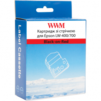 Картридж с лентой WWM для Epson LW-400/700 12mm х 8m Black-on-Red (WWM-SC12R)