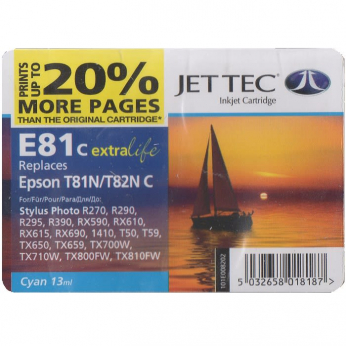 Картридж JetTec для Epson Stylus Photo R270/T50/TX650 аналог C13T08224A10/C13T11224A10 Cyan (110E008202)