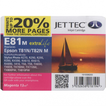 Картридж JetTec для Epson Stylus Photo R270/T50/TX650 аналог C13T08234A10/C13T11234A10 Magenta (110E