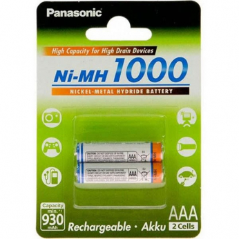 Батарейка акумуляторна Panasonic High Capacity AAA 1000 mAh 2BP NI-MH 1000mAh (BK-4HGAE/2BE)