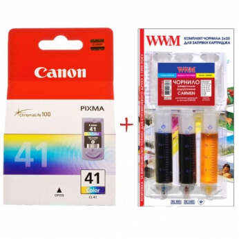 Картридж Canon Pixma MP210/MP450 CL-41C + заправний набір Color (Set41-inkC)