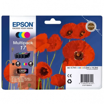 Комплект струйных картриджей Epson для Expression Home XP-103/203/207 №17 B/C/M/Y (C13T17064A10)