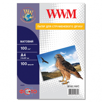 Фотопапір WWM  матовий 100г/м кв, A4, 100л (M100.100/C)