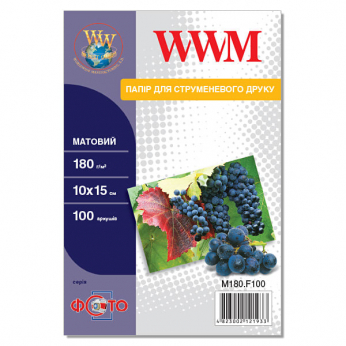 Фотобумага WWM матовая 180г/м кв, 10см x 15см, 100л (M180.F100)