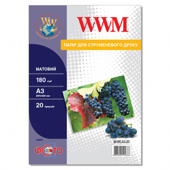 Фотобумага WWM матовая 180г/м кв, A3, 20л (M180.A3.20)