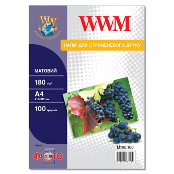 Фотобумага WWM матовая 180г/м кв, A4, 100л (M180.100)
