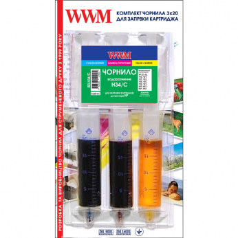 Заправочний набір WWM для HP №22/121/141 (3 x 20мл) 3шт x 20мл C/M/Y водорозчинне (IR3.H34/C)