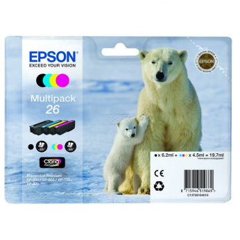 Комплект струйных картриджей Epson для Expression Premium XP-600/XP-605/XP-700 №26 B/C/M/Y (C13T2616