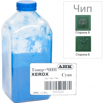 Тонер+девелопер+чип АНК для Xerox Phaser 7750/7760 бутль 395г Cyan (3203223)