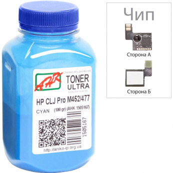 Тонер+чип АНК для HP CLJ Pro M452/477 ( тонер АНК, чип АНК) бутль 100г Cyan (1505171)