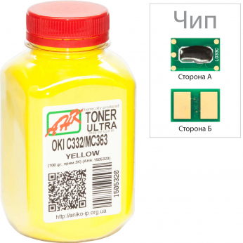 Тонер+чип АНК для OKI C332/MC363 ( тонер АНК, чип АНК) бутль 100г Yellow (1505324)