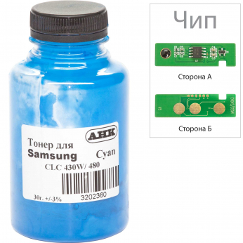 Тонер+чип АНК для Samsung SL-C430 ( тонер АНК, чип АНК) бутль 30г Cyan (3202629)