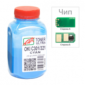 Тонер+чип АНК для OKI C301/321 ( тонер АНК, чип АНК) бутль 50г Cyan (1505326)