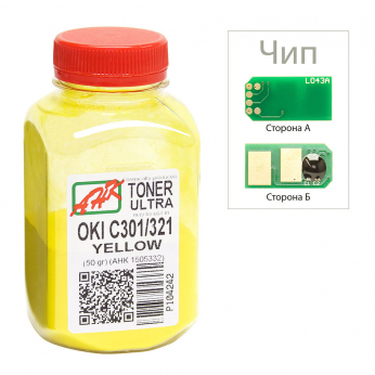 Тонер+чип АНК для OKI C301/321 ( тонер АНК, чип АНК) бутль 50г Yellow (1505328)