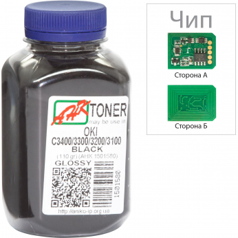 Тонер+чип АНК для OKI C3400/3300 ( тонер АНК, чип АНК) бутль 110г Black (1502693)