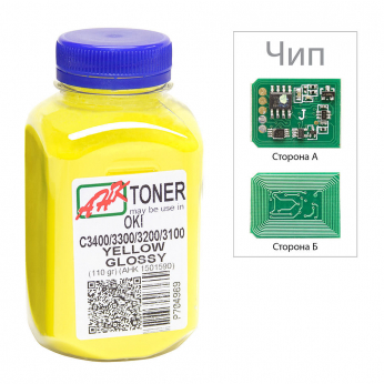 Тонер+чип АНК для OKI C3400/3300 ( тонер АНК, чип АНК) бутль 110г Yellow (1502697)