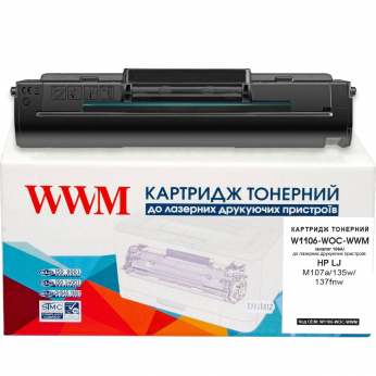 Картридж тон. WWM для HP LJ M107a/135w/137fnw аналог 106A Black (W1106-WOC-WWM) без чіпа